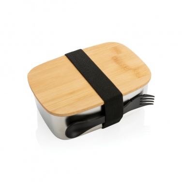 Logo trade promotional product photo of: Stainless steel lunchbox with bamboo lid and spork