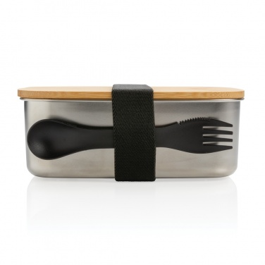 Logotrade promotional merchandise image of: Stainless steel lunchbox with bamboo lid and spork