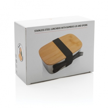 Logotrade corporate gift picture of: Stainless steel lunchbox with bamboo lid and spork