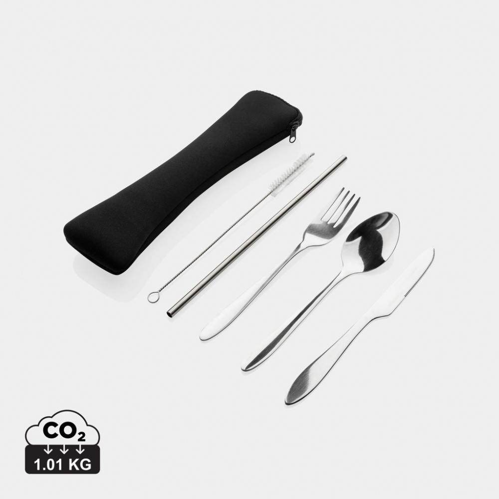 Logo trade promotional merchandise picture of: 4 PCS stainless steel re-usable cutlery set