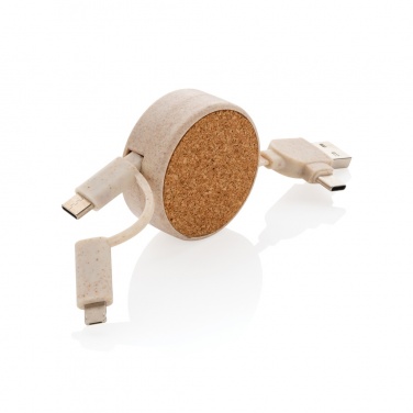 Logo trade corporate gift photo of: Cork and Wheat 6-in-1 retractable cable