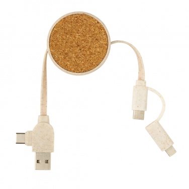 Logotrade promotional product picture of: Cork and Wheat 6-in-1 retractable cable