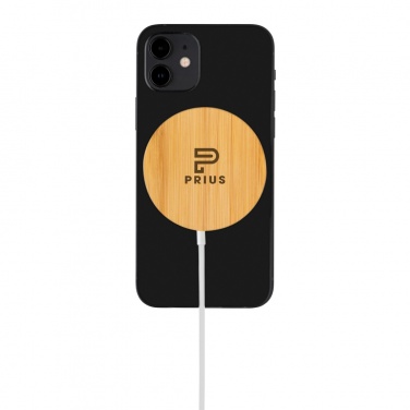 Logo trade corporate gifts image of: 10W bamboo magnetic wireless charger