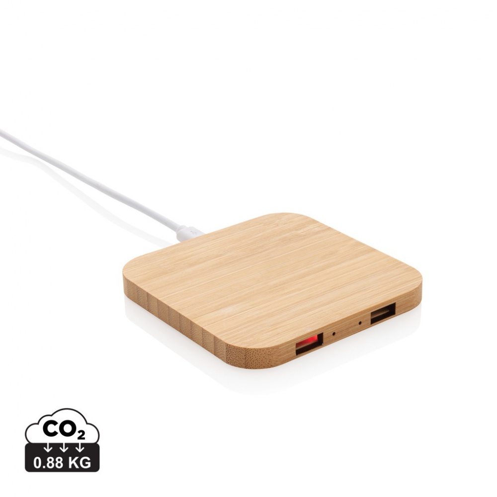 Logo trade promotional items image of: Bamboo 5W wireless charger with USB