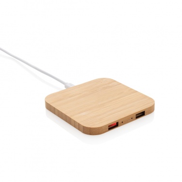 Logotrade corporate gift image of: Bamboo 5W wireless charger with USB