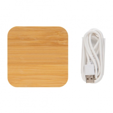 Logo trade promotional gifts image of: Bamboo 5W wireless charger with USB