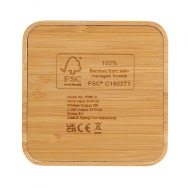 Logo trade promotional merchandise picture of: Bamboo 5W wireless charger with USB