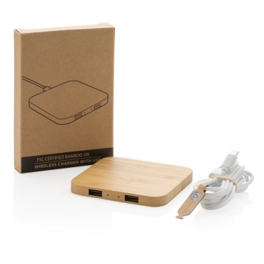 Logotrade promotional giveaways photo of: Bamboo 5W wireless charger with USB