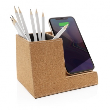 Logo trade promotional gift photo of: Cork pen holder and 5W wireless charger