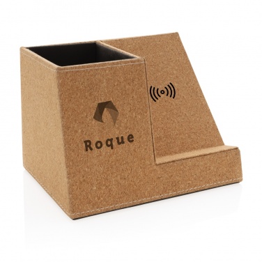 Logo trade promotional merchandise photo of: Cork pen holder and 5W wireless charger