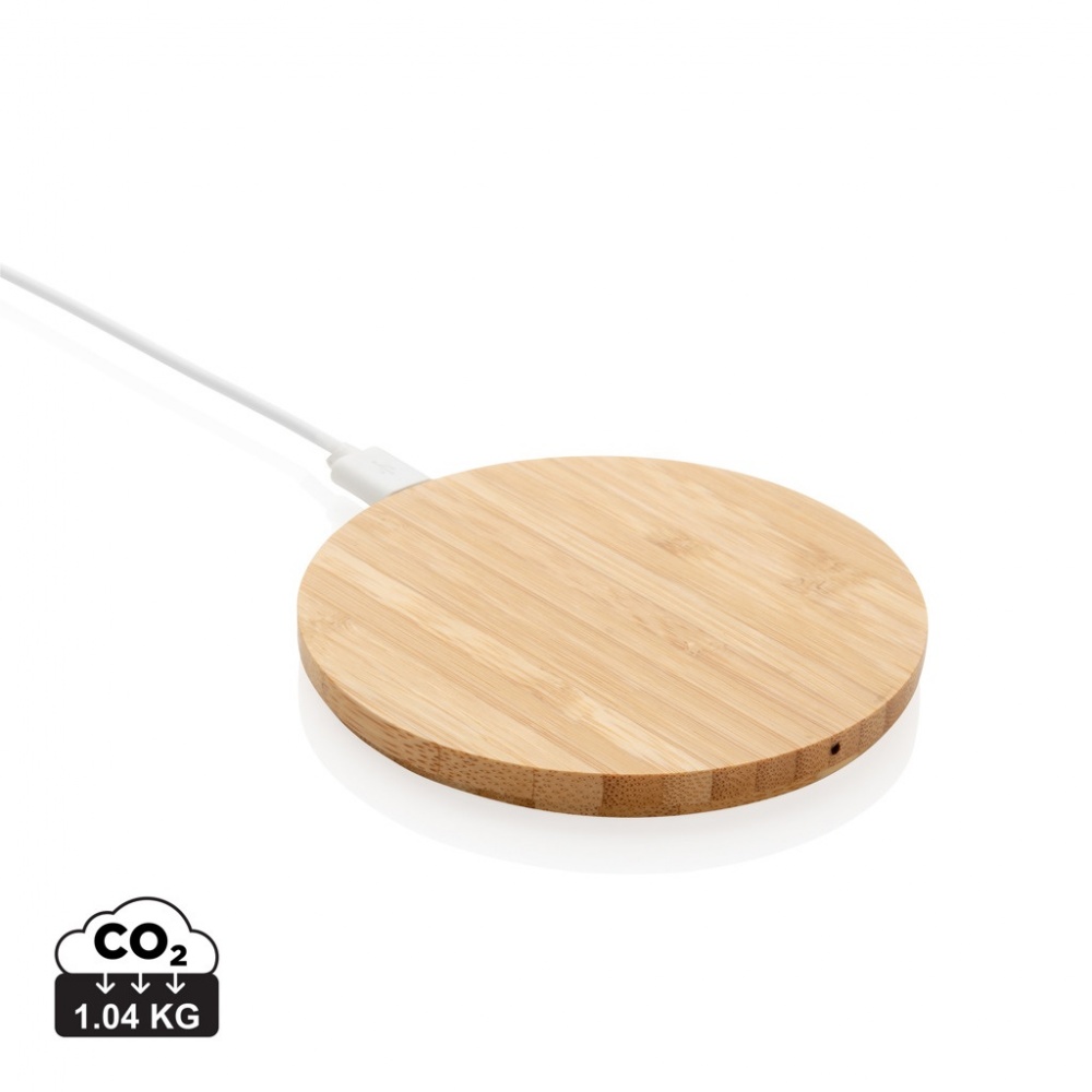 Logo trade advertising products picture of: Bamboo 5W round wireless charger