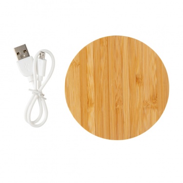 Logotrade promotional item image of: Bamboo 5W round wireless charger