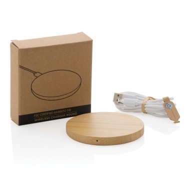 Logo trade corporate gift photo of: Bamboo 5W round wireless charger