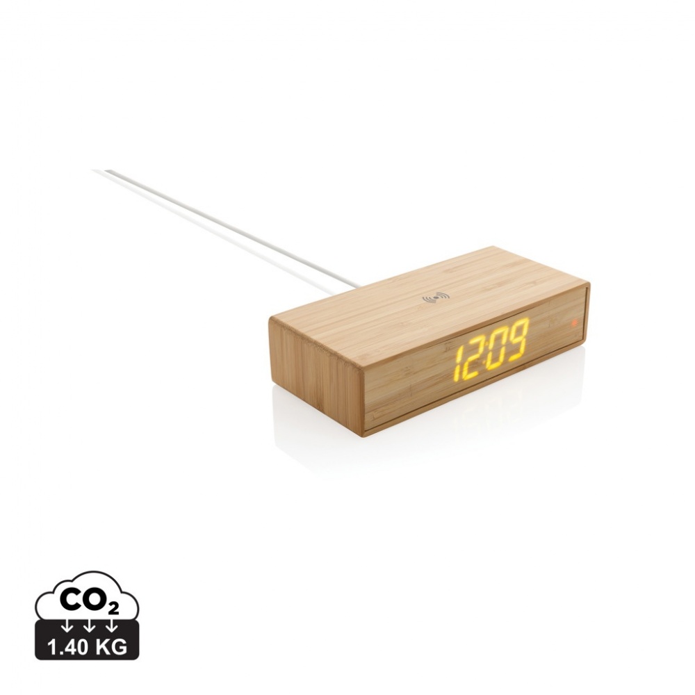 Logotrade promotional item image of: Bamboo alarm clock with 5W wireless charger