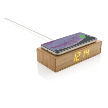 Logo trade promotional items image of: Bamboo alarm clock with 5W wireless charger