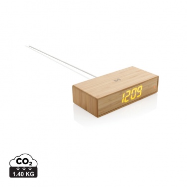 Logo trade promotional giveaways image of: Bamboo alarm clock with 5W wireless charger