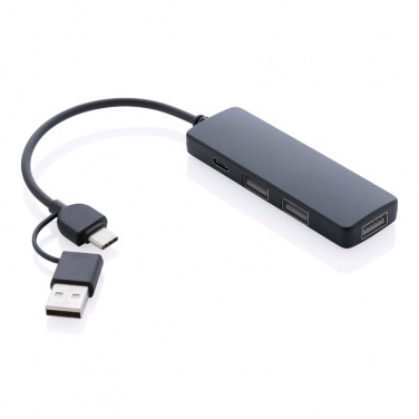 Logo trade promotional merchandise picture of: RCS recycled plastic USB hub with dual input