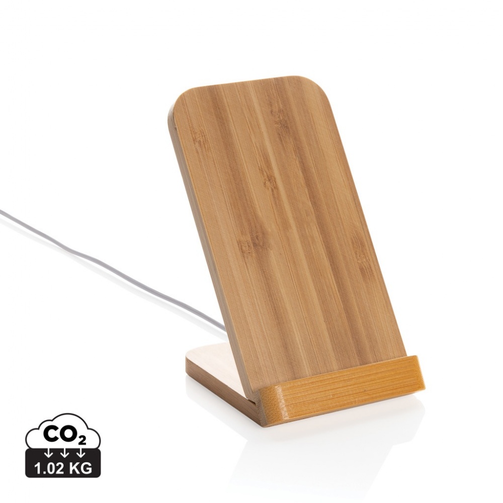 Logo trade corporate gift photo of: Bamboo 5W wireless charging stand