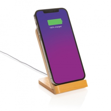 Logo trade business gift photo of: Bamboo 5W wireless charging stand