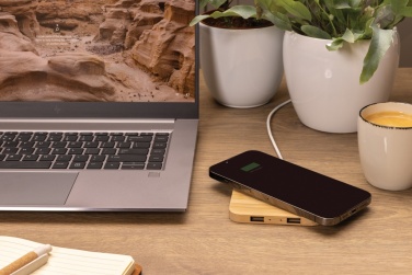 Logotrade advertising product picture of: Bamboo 10W wireless charger with USB