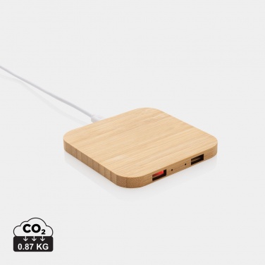 Logo trade corporate gift photo of: Bamboo 10W wireless charger with USB