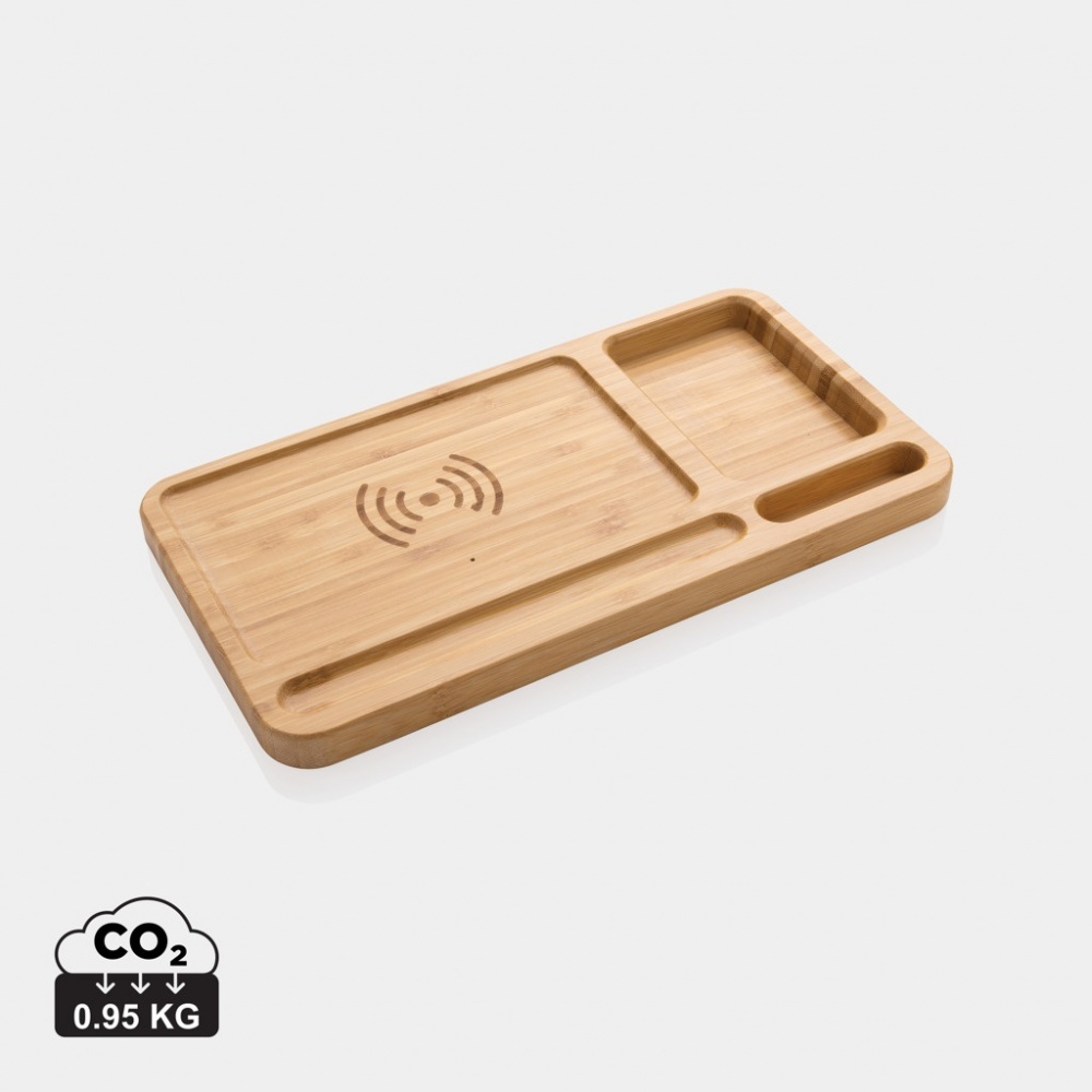 Logotrade promotional giveaway picture of: Bamboo desk organiser 10W wireless charger