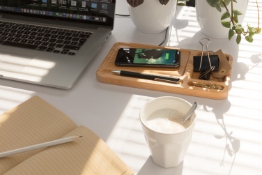 Logotrade promotional merchandise photo of: Bamboo desk organiser 10W wireless charger