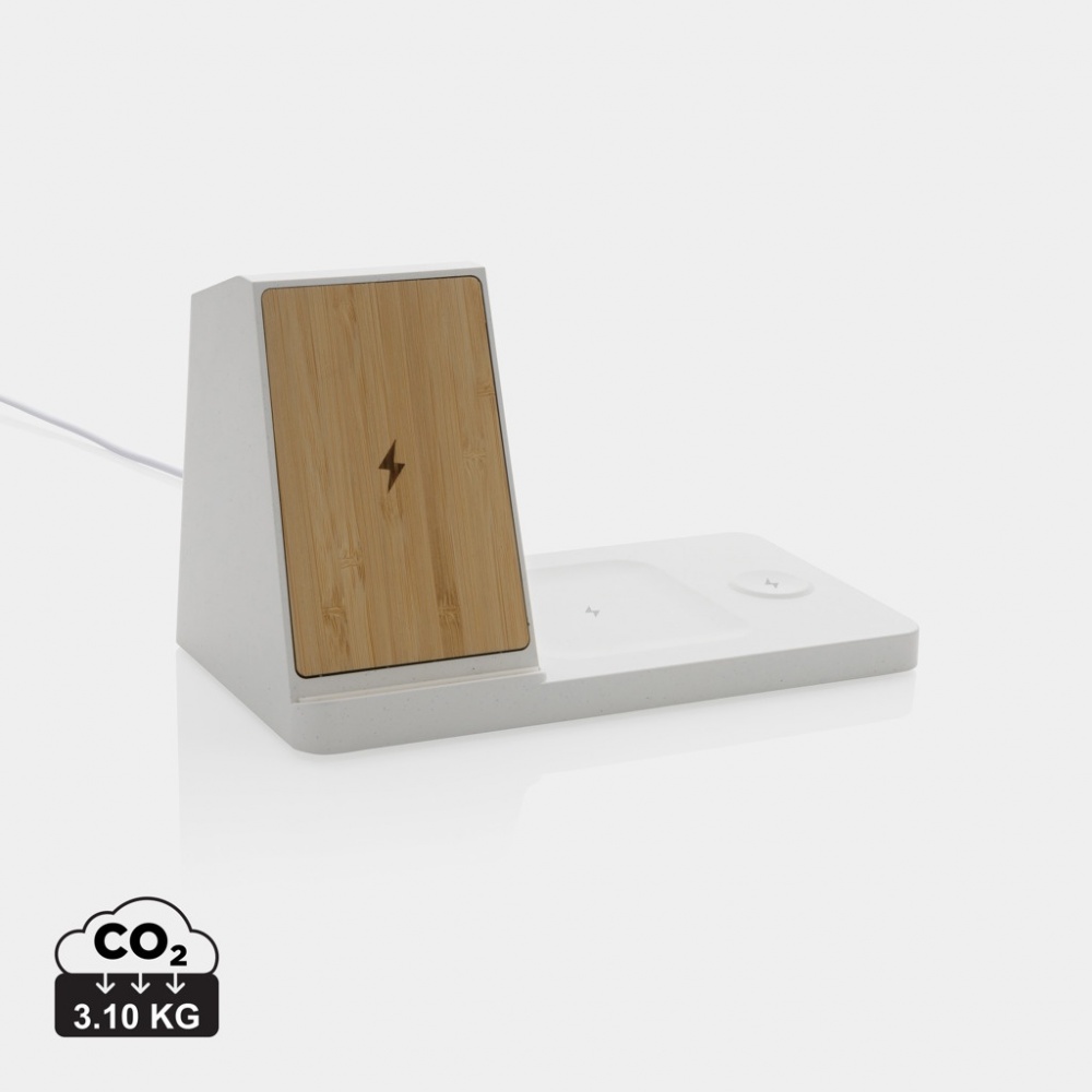 Logotrade promotional giveaway image of: Ontario recycled plastic & bamboo 3-in-1 wireless charger