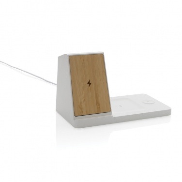 Logo trade corporate gifts image of: Ontario recycled plastic & bamboo 3-in-1 wireless charger