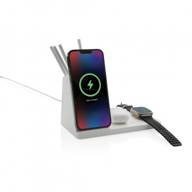 Logotrade business gift image of: Ontario recycled plastic & bamboo 3-in-1 wireless charger