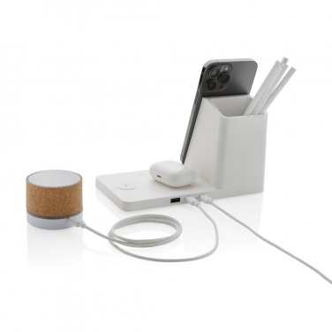 Logo trade promotional items image of: Ontario recycled plastic & bamboo 3-in-1 wireless charger