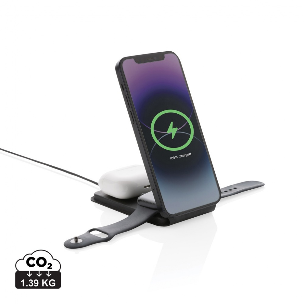 Logotrade promotional item picture of: Swiss Peak RCS rPU 15W  3-in-1 magnetic wireless charger