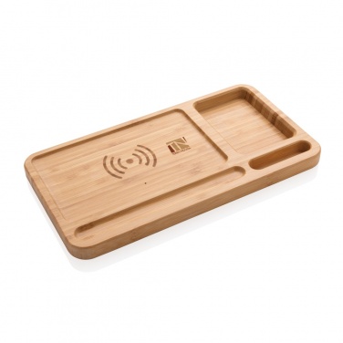 Logo trade promotional merchandise photo of: Bamboo desk organiser 5W wireless charger