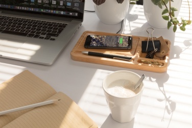 Logotrade promotional merchandise image of: Bamboo desk organiser 5W wireless charger