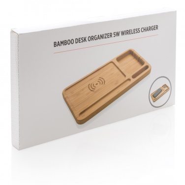 Logo trade promotional merchandise picture of: Bamboo desk organiser 5W wireless charger