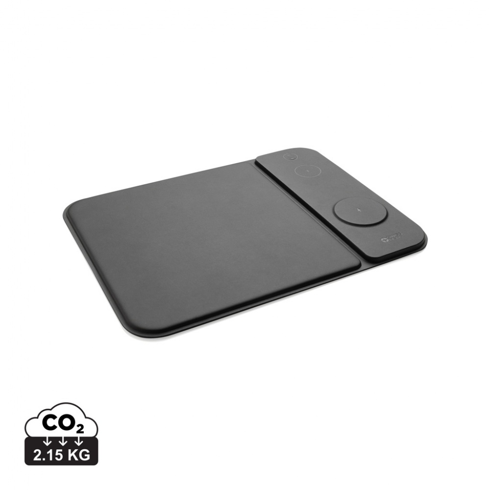 Logo trade corporate gifts picture of: Swiss peak RCS recycled PU 15W 3 in 1 charging mousepad