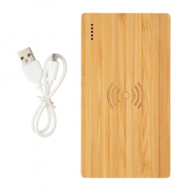 Logo trade promotional merchandise photo of: Bamboo 4.000 mAh wireless 5W Powerbank