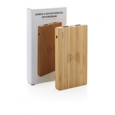 Logotrade advertising product picture of: Bamboo 4.000 mAh wireless 5W Powerbank