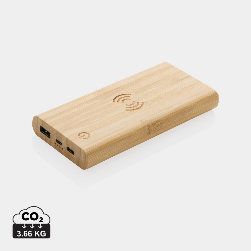 Logo trade promotional merchandise image of: Bamboo 8.000 mAh 5W wireless powerbank