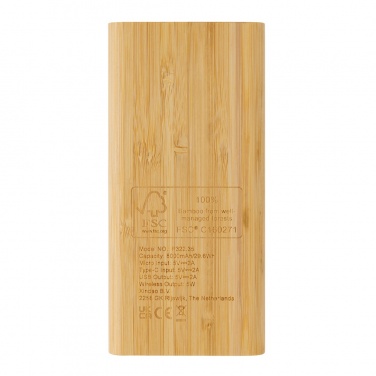 Logo trade business gift photo of: Bamboo 8.000 mAh 5W wireless powerbank