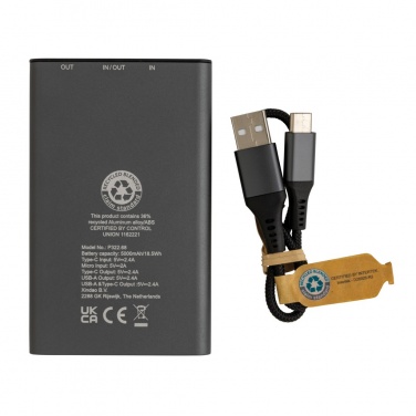 Logotrade promotional merchandise image of: Terra RCS recycled aluminium powerbank 5.000 mAh