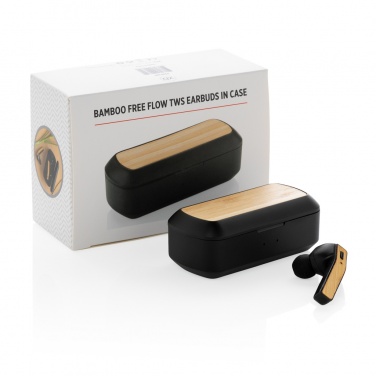 Logo trade promotional merchandise image of: Bamboo Free Flow TWS earbuds in case