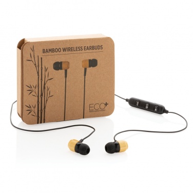 Logo trade promotional merchandise picture of: Bamboo wireless earbuds