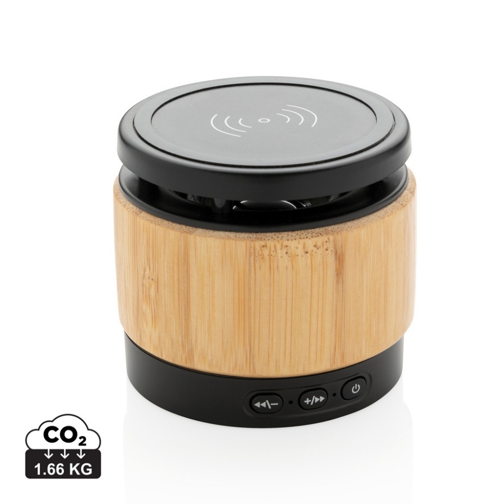 Logo trade promotional merchandise picture of: Bamboo wireless charger speaker