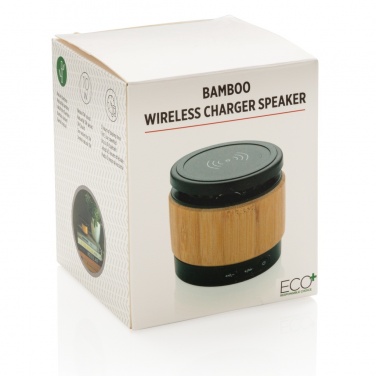 Logo trade promotional giveaways image of: Bamboo wireless charger speaker