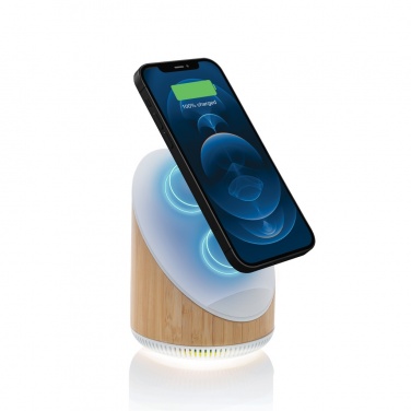 Logo trade promotional giveaway photo of: Ovate bamboo 5W speaker with 15W wireless charger