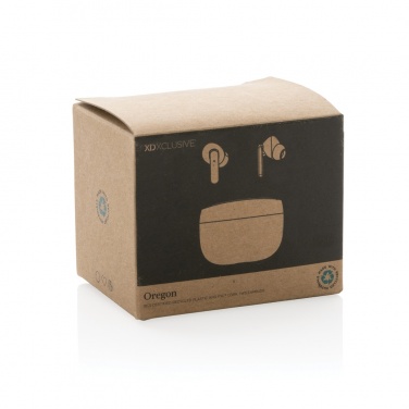 Logotrade promotional gift image of: Oregon RCS recycled plastic and cork TWS earbuds