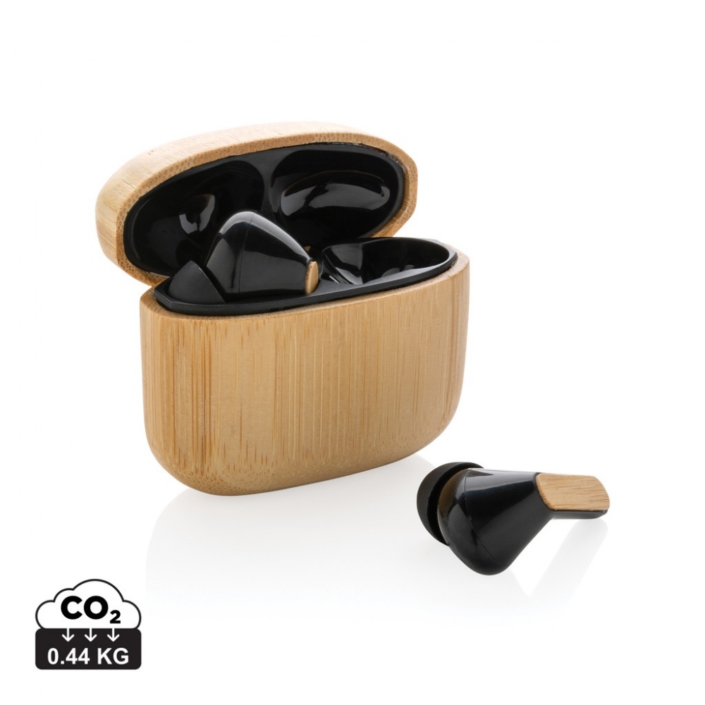 Logo trade corporate gift photo of: Bamboo TWS earbuds with RCS recycled plastic