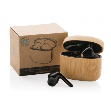 Logo trade promotional merchandise picture of: Bamboo TWS earbuds with RCS recycled plastic