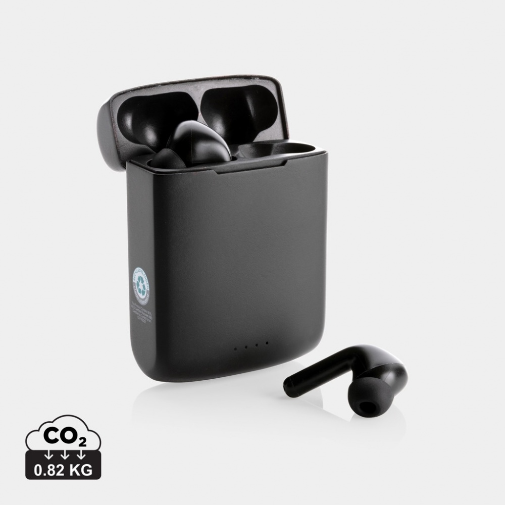 Logotrade corporate gift image of: Skywave RCS recycled plastic solar earbuds